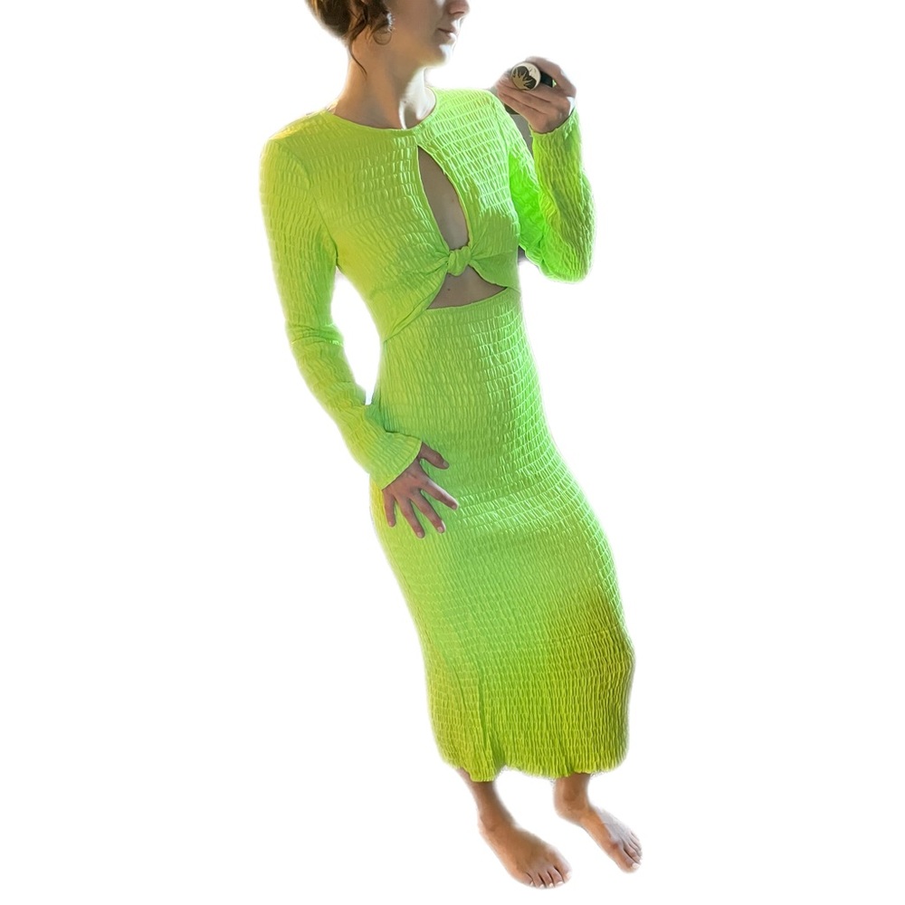 Neon Green Crinkle Satin Top Shop Dress